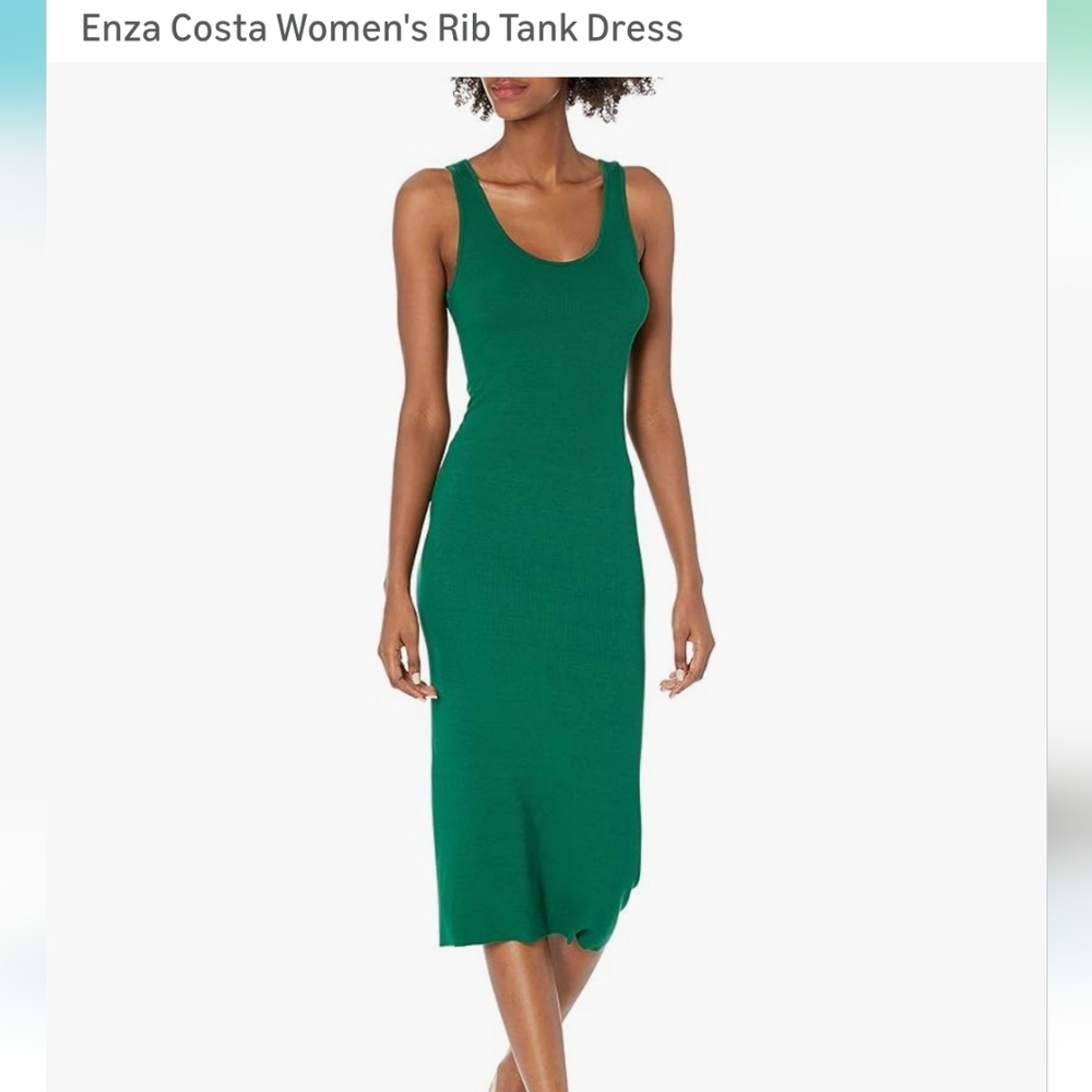 Enza Costa Emerald Green Rib silk  Midi Tank Dress XS